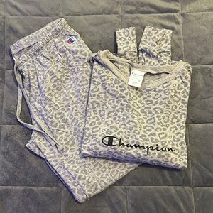 Champion, authentic athletic wear cotton pajama set gray cheetah print